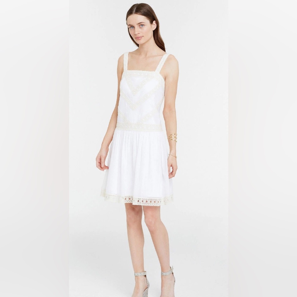 Ann Taylor white/cream boho crochet lace 10 tank drop waist lined feminine dress